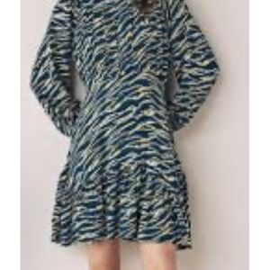 NWT Next Sz 12 Blue & Yellow Animal Print Ruffle Tiered Mini Dress Nordstrom